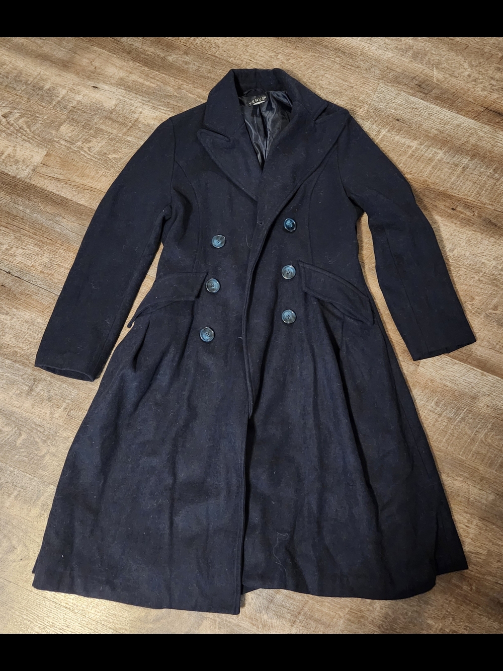 Venus ,Vintage-Style Double-Breasted Navy Wool Coat